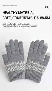 Textura de punto detallada y patrón jacquard en guantes táctiles cálidos.