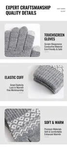 Detalle de guantes de punto con puntas táctiles y puños elásticos para invierno