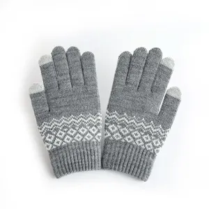 Guantes de Punto para Mujer con Pantalla Táctil Forro de Polar Invierno Cálido Patrón Jacquard Acrílico Guantes para Mensajes Casuales Mitones Suaves