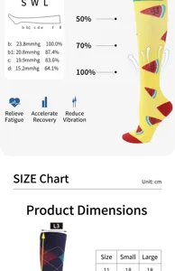 Comprehensive size chart and compression level data for professional sports socks