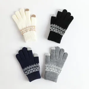 Guantes de punto de invierno táctiles para mujer con diseño de patrón geométrico