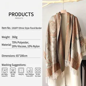 Vintage-Schal mit ethnischem Blumenmuster und Fransen für den Winter und elegantes Styling