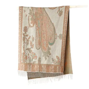 Eleganter Vintage-Schal mit Paisley-Blumenmuster und Fransen für Damen im Winter