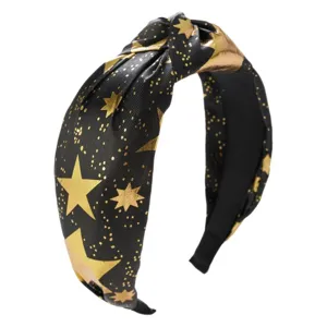 Black knotted headband with gold star patterns for party hair styling accessory