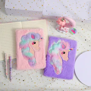 Cute plush unicorn notebook fluffy diary journal for girls and students sweet daily planner