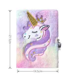 Cute unicorn fluffy diary notebook with lock for kids girls A5 size writing journal gift.
