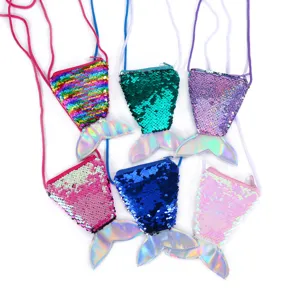 Kids sequin mermaid tail crossbody coin purse wallet, colorful cute shoulder bag main view