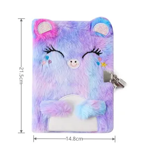 Fluffy diary detail view featuring soft tie-dye plush cover with cute lock and key.