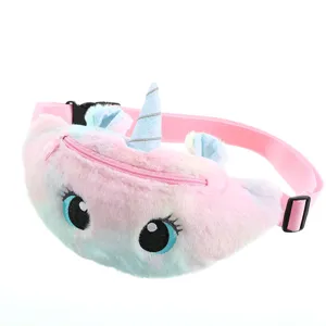 Niedliche Plüsch Einhorn Brusttasche für Kinder, weiche bestickte Umhängetasche mit verstellbarem Gurt.