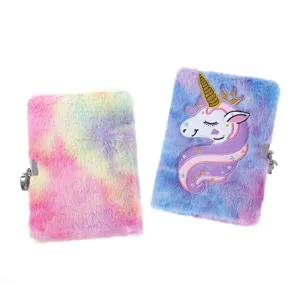 Fuzzy unicorn diary notebook detail view featuring soft plush cover and cute lock.