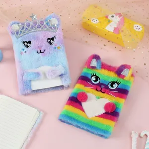 Niedliches Plüsch-Notizbuch mit 3D-Ohren, flauschiges Katzen-Tagebuch für Schüler.