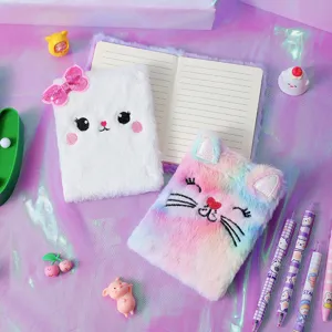 Set di quaderni in peluche carini con ricamo di animali, diario soffice per studenti.