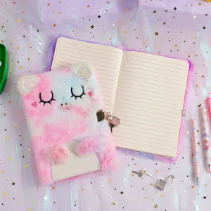 Cute plush diary notebook with lock and keys for kids, fluffy cute journal for girls and students.
