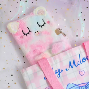Cute plush diary notebook with lock, soft fluffy cover and sweet design for kids and girls.