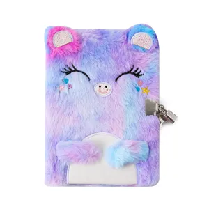 Cute fluffy diary notebook for kids with lock, pastel plush journal for girls, lovely gift.