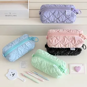 Quilted large zipper pencil case portable cosmetic storage bag multi-color cute stationery
