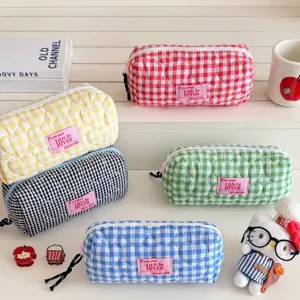 Quilted plaid pencil case cute student large capacity stationery storage bag aesthetic pouch
