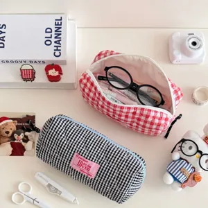 Quilted plaid pencil case student large capacity stationery storage pouch cosmetic bag
