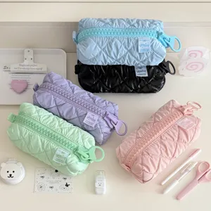 Cute quilted pencil pouch with giant zipper, large capacity aesthetic stationery bag for students.