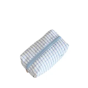 Cute blue and white plaid pencil pouch large capacity aesthetic makeup storage bag stylish cosmetic organizer