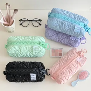 Quilted large zipper pencil case aesthetic cute makeup pouch portable stationery organizer bag