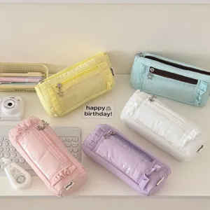 Minimalist ruffle pencil case ins aesthetic cute stationery bag large capacity makeup pouch