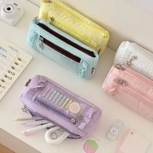 Minimalist ruffles pencil case ins high value cute stationery bag student large capacity pouch