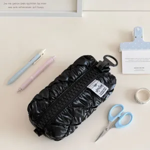 Simple solid color large zipper pencil case portable cosmetic storage bag stationery organizer