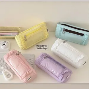 Minimalist lace pencil case large capacity cute stationery pouch aesthetic makeup storage bag