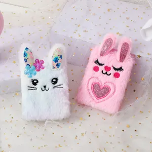 Cute plush bunny notebook for kids, soft fluffy mini diary and memo book for girls daily use.
