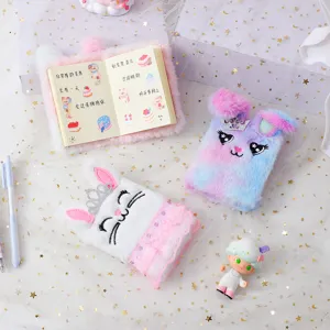 Cute plush bunny notebook for girls, portable mini journal diary for daily notes.