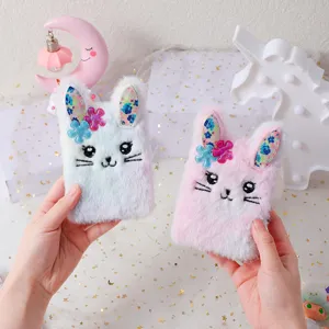 Cute plush bunny notebook mini portable daily journal for girls students memo diary book
