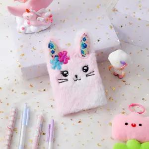 Cute cartoon plush bunny mini notebook, portable pocket journal for students daily notes and memos.