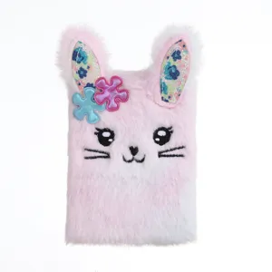 Cute fluffy plush bunny notebook for kids and girls, mini portable daily memo diary book.