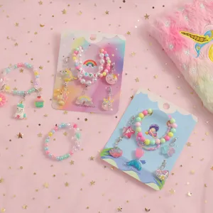 Cute unicorn DIY beaded bracelet set for girls with colorful cartoon pendants and shell charms.