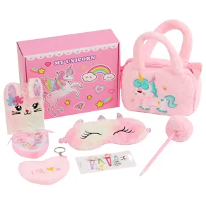 Cute unicorn plush gift set for kids, including handbag, notebook and cute accessories.