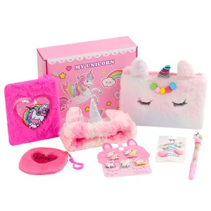 Süß Cartoon Einhorn Katze Thema Kinder Schreibwaren Schreibwaren-Set Plüsch Notizbuch Federtasche Schule Geburtstag Party Geschenkbox Für Kinder