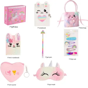 Kids Unicorn Gift Box Set Cute Plush Notebook Tote Bag Hair Clips Pen Coin Purse Eye Mask