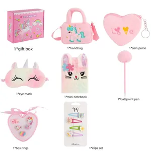 Kids unicorn plush handbag coin purse notebook gift set cute pink birthday present for girls