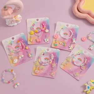 Cute unicorn DIY charm bracelet set for girls, colorful cartoon pendant jewelry gift.