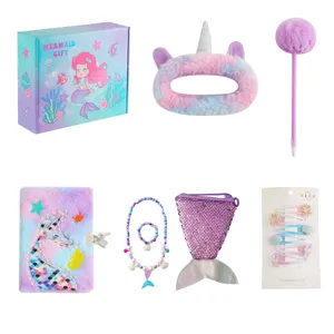 Set regalo sirena unicorno peluche quaderno penna mollette capelli per compleanno bimbi