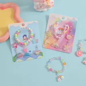Kids DIY bracelet set cute cartoon unicorn charm beaded jewelry gift for little girls