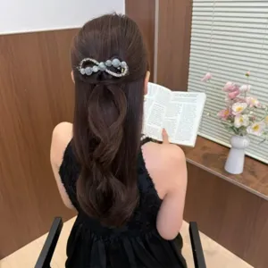 Fermaglio per Capelli a Torsione a Forma di Otto Stile Coreano Elegante Clip a Banana con Strass e Perle Artificiali per Donna Accessori