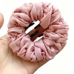 Molletta per capelli plissé in tulle rosa da donna, fermaglio voluminoso per la nuca.