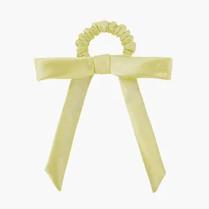 Satin bow hair scrunchie for women, elegant long ribbon ponytail holder hair accessories.