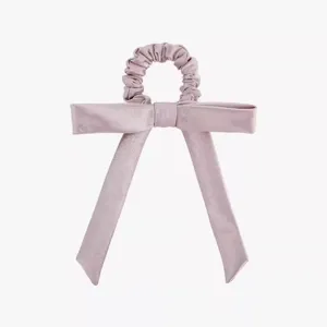 Satin ribbon hair scrunchie for women, elegant bow hair tie for daily styling fashion.