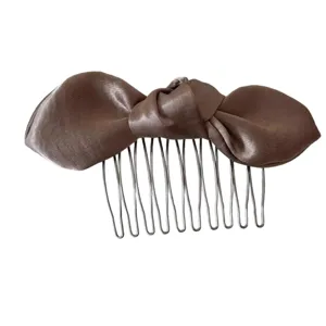Pettine per capelli con fiocco in raso marrone elegante accessorio per styling moda dolce