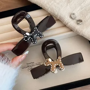 Carino morsetto per capelli marrone con design di cane a cartone animato accessorio
