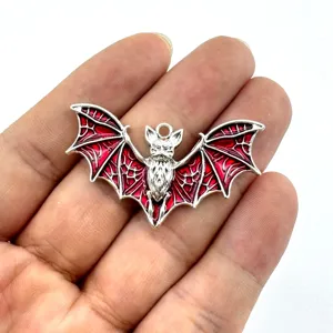 Halloween bat pendant alloy red enamel DIY jewelry making charm bracelet necklace accessory