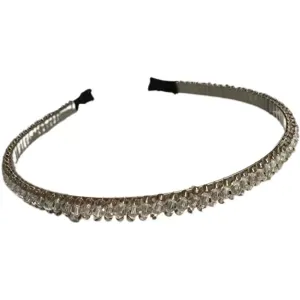 Detailed view of the sparkling crystal beaded headband, featuring a fine three-row design.